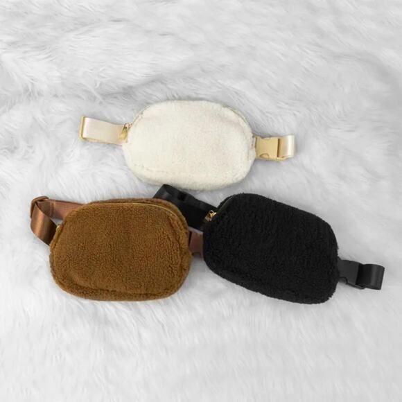 New Everyday Black Fuzzy Sherpa Standard Size Fanny Pack / Waist Pack - Picture 6 of 8